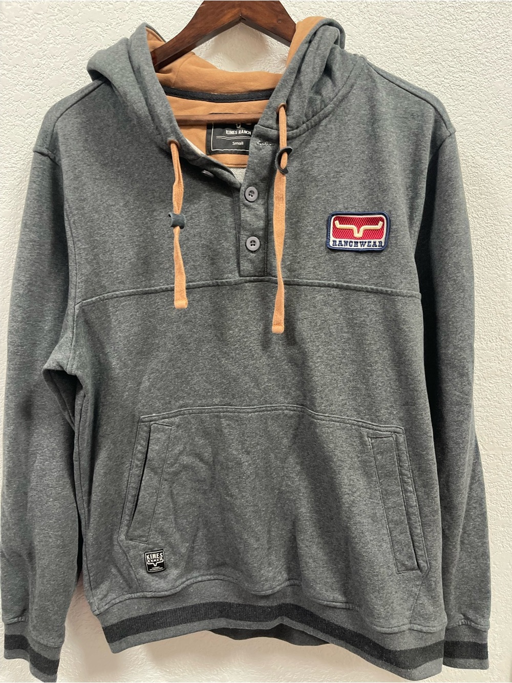 Kimes Sweater Men’s  S Gray Long Sleeve Hoodie Ranch Ready 1/4 Button Outdoor